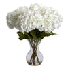 Nearly Natural Large Hydrangea w/Vase Silk Flower Arrangement