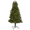 Nearly Natural 5` Rocky Mountain Spruce Artificial Christmas Tree with Pinecones and 100 Clear LED Lights