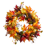 Nearly Natural W1258 24``Autumn Maple Leaf Artificial Fall Wreath with Twig Base