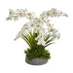 Nearly Natural A1373 24" Artificial Green & White Phalaenopsis Orchid & Agave Arrangement in Gray Vase