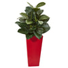 Nearly Natural 9246 37" Artificial Green Rubber Plant in Red Tower Planter