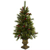 Nearly Natural 5371 4' Artificial Green & Red Christmas Tree with Berries, Pine Cones, LED Lights & Decorative Urn