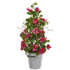 Nearly Natural 9606 26" Artificial Green & Pink Bougainvillea Climbing Plant in Metal Bucket