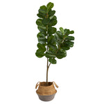 Nearly Natural T2912 4.5` Fiddle Leaf  Artificial Tree with Cotton and Jute White Planters