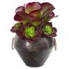 Nearly Natural P1263 11" Artificial Green & Maroon Echeveria & Succulent Plant in Metal Bowl