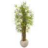 Nearly Natural 9821 61" Artificial Green Grass Bamboo Plant in Sand Colored Planter