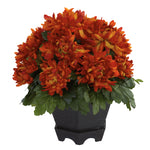 Nearly Natural 6784 12" Artificial Orange Mum with Black Hexagon Planter