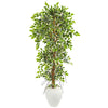 Nearly Natural 9407 5.5' Artificial Green Elegant Ficus Tree in White Planter