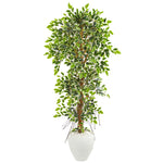 Nearly Natural 9407 5.5' Artificial Green Elegant Ficus Tree in White Planter