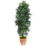 Nearly Natural 8084 5' Artificial Green Bamboo Palm Plant in Terra Cotta Planter