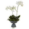 Nearly Natural 4854 Artificial White Mini Dendrobium with Metal Vase