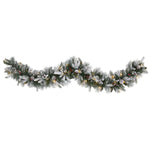 Nearly Natural 6` Flocked Mixed Pine Artificial Christmas Garland with 50 LED Lights, Pine Cones and Berries