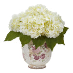 Nearly Natural Giant Hydrangea Artificial Arrangement in Floral Printed Vase