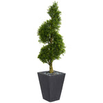 Nearly Natural 5707 5' Artificial Green Boxwood Spiral Topiary Tree in Slate Planter, UV Resistant (Indoor/Outdoor)