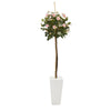 Nearly Natural 9976 5' Artificial Green & Pink Rose Topiary Tree in White Planter