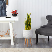 Nearly Natural P1384 3’ Sansevieria Artificial Plant in White Planter with Stands