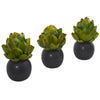 Nearly Natural 8647-S3 7" Artificial Green Artichoke Plant in Black Vase, Set of 3