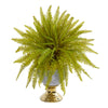 Nearly Natural 8718 20" Artificial Green Fern Plant in Stoneware Urn