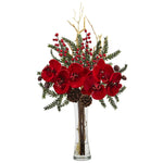 Nearly Natural 1438 Mixed Orchid Holiday Arrangement with Vase