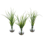Nearly Natural 8246-S3 14" Artificial Green Grass Plant in Vase, Set of 3