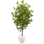 Nearly Natural 9538 68" Artificial Green Oak Tree in White Planter