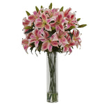 Nearly Natural Rubrum Lily Artificial Arrangement in Cylinder Vase