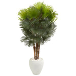 Nearly Natural 9465 57" Artificial Green Fan Palm Tree in White Planter