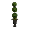 Nearly Natural T2611 4` Boxwood Triple Ball Topiary Artificial Tree in Charcoal Urn