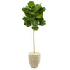 Nearly Natural 9216 5' Artificial Green Fiddle Leaf Tree in Sand Colored Planter