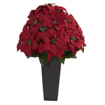Nearly Natural 6557 27" Artificial Red Poinsettia Plant in Black Planter