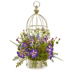 Nearly Natural 1696 Morning Glory Artificial Arrangement in Decorative Bird Cage
