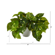 Nearly Natural P1648 9” Pothos Artificial Plant in White Planter (Real Touch)