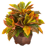 Nearly Natural 8982 19" Artificial Real Touch Garden Croton Plant in Decorative Planter, Multicolor
