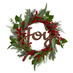 Nearly Natural W1264 24`` Joy and Berries Artificial Christmas Wreath