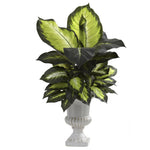 Nearly Natural 6776 30" Artificial Green Dieffenbachia with White Ceramic Urn