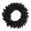 Nearly Natural W1313 18`` Black Artificial Wreath with 20 Warm White LED Lights