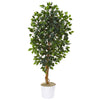 Nearly Natural 9858 65" Artificial Green Ficus Tree in White Tin Planter