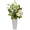 Nearly Natural 29`` Calla Lily & Orchid Artificial Arrangement in Black Vase