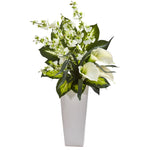 Nearly Natural 29`` Calla Lily & Orchid Artificial Arrangement in Black Vase