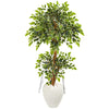 Nearly Natural 9392 56" Artificial Green Variegated Ficus Tree in White Planter