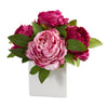 Nearly Natural 11`` Peony Artificial Arrangement in White Vase