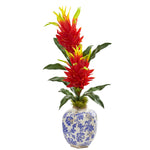 Nearly Natural 8597 29" Artificial Red Dragon Fruit Flower Plant in Marine Print Vase