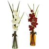 Nearly Natural 4824-S2 21" Artificial White & Red Phalaenopsis with Colored Jar, Set of 2
