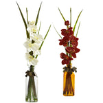 Nearly Natural 4824-S2 21" Artificial White & Red Phalaenopsis with Colored Jar, Set of 2