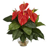 Nearly Natural Anthurium w/Fluted Glass Bowl Silk Plant