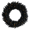 Nearly Natural W1314 24`` Black Artificial Wreath with 35 Warm White LED Lights