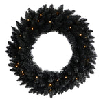 Nearly Natural W1314 24`` Black Artificial Wreath with 35 Warm White LED Lights