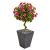 Nearly Natural 9294 3.5' Artificial Green & Pink Azalea Topiary Tree in Slate Finished Planter