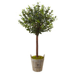 Nearly Natural 5960 4.5' Artificial Green Olive Topiary Tree with Farmhouse Planter