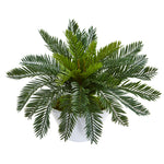 Nearly Natural 8428 15" Artificial Green Cycas Plant in Ceramic White Planter